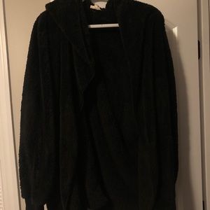 Black teddy bear open cardigan with a hood